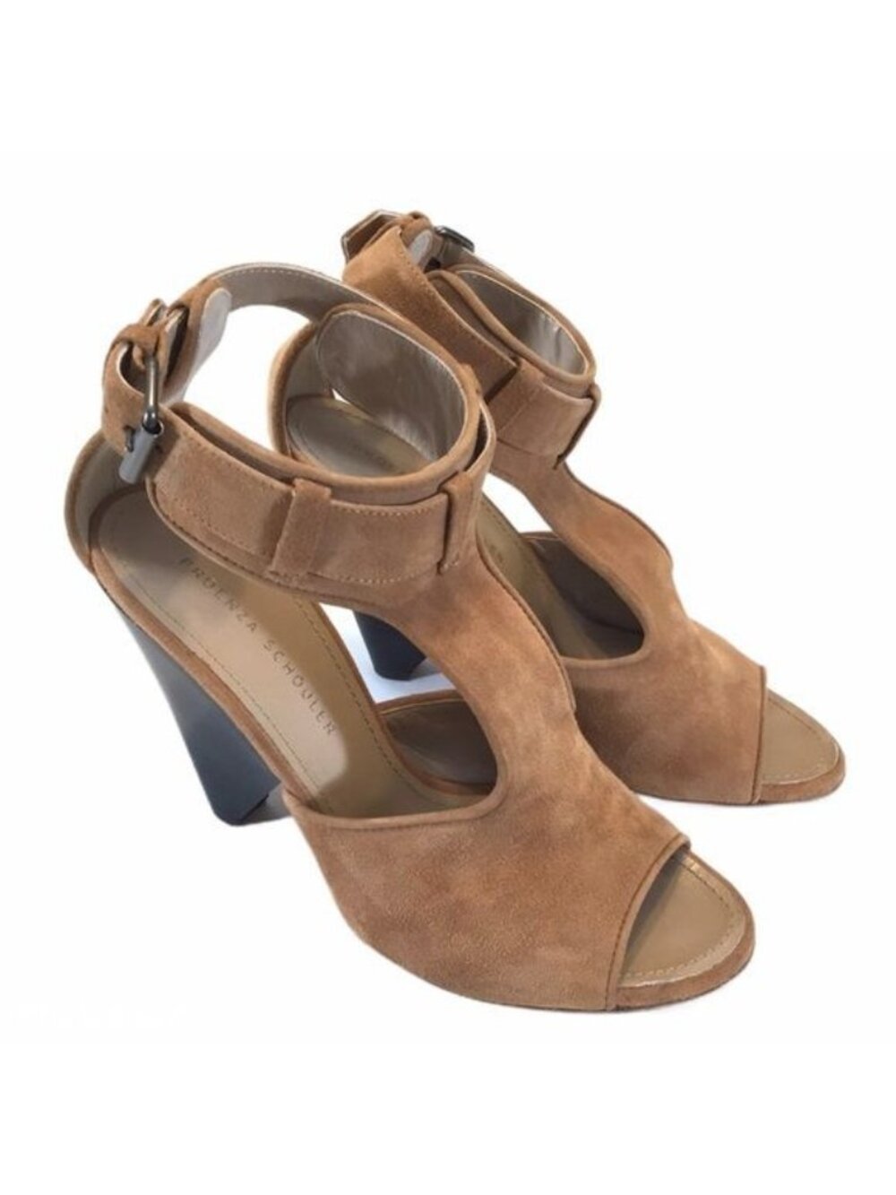 Proenza Schouler Womens Tan Suede T Strap Heeled Sandals size EU 36.5 US 6.5